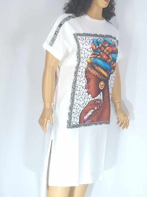Дамска макси  рокля в големи размери от трико с интересна щампа в бяло 05 00334
