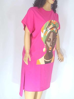 Дамска макси  рокля в големи размери от трико с интересна щампа в бенетон цветове 05 00328
