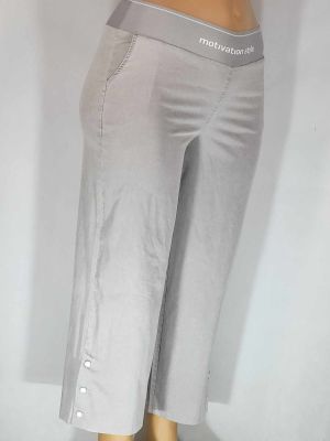 Дамски макси тънък еластичен панталон в големи размери с широки крачоли в бежово 03 00465