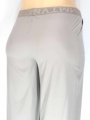 Дамски макси супер тънък еластичен панталон в големи размери с широки крачоли в бежаво 03 00467