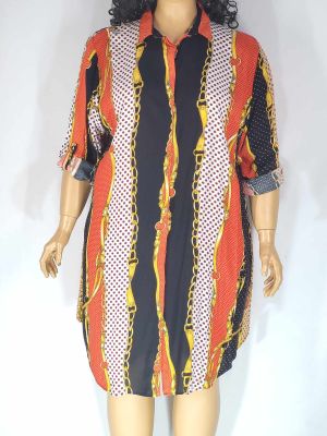 Дамска макси дълга риза-рокля в големи размери с интересна щампа 05 00350