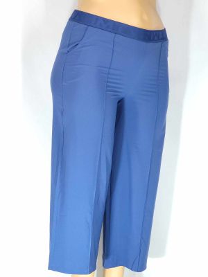 Дамски макси супер тънък еластичен панталон в големи размери с широки крачоли в синьо 03 00471