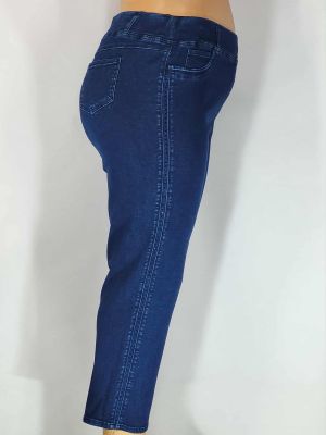 Дамски макси плътни еластични дънки в големи размери с кант камъчета в синьо 02 00555