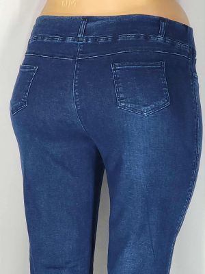 Дамски макси плътни еластични дънки в големи размери с кант камъчета в синьо 02 00555