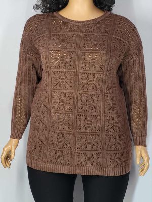 Дамски макси пуловер в големи размери интересна плетка  варен памук различни цветове 01 01524