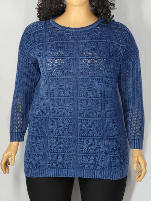 Дамски макси пуловер в големи размери интересна плетка  варен памук различни цветове 01 01524