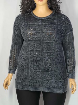 Дамски макси пуловер в големи размери интересна плетка  варен памук различни цветове 01 01524