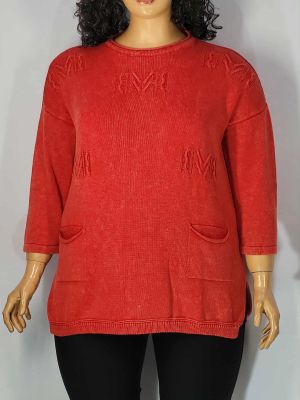 Дамски макси пуловер в големи размери интересна плетка  варен памук различни цветове 01 01526