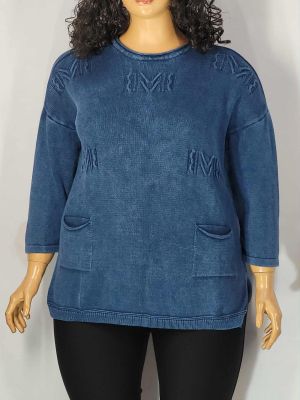 Дамски макси пуловер в големи размери интересна плетка  варен памук различни цветове 01 01526