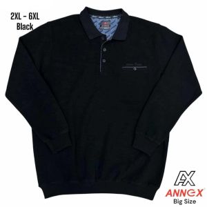 Мъжка блуза плътна рипс  с яка и копчета в големи размери в черно  20 00526