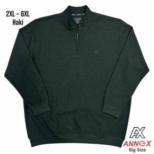 Мъжка блуза с цип и интересна плетка в големи размери тъмно зелена  20 00527