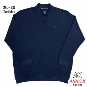 Мъжка блуза с цип и интересна плетка в големи размери тъмно синьо  20 00528