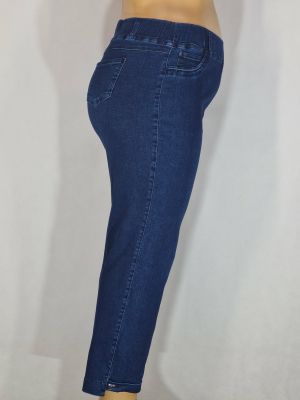 Дамски макси спортни плътни  еластични дънки в големи размери изчистени с маншет в  синьо     02 00558