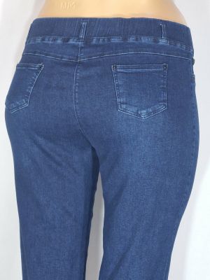 Дамски макси спортни плътни  еластични дънки в големи размери изчистени с маншет в  синьо     02 00558