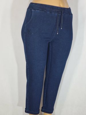 Дамски макси спортни плътни  еластични дънки в големи размери изчистени с маншет в  синьо     02 00560