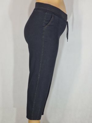 Дамски макси спортни плътни  еластични дънки в големи размери с широк ластик и връзка в черно 02 00562