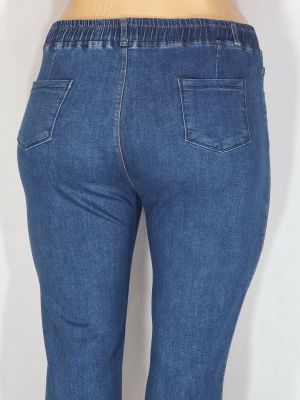 Дамски макси  дънки в големи размери с щампа камъчета сърца  в класическо синьо с връзки  02 00563