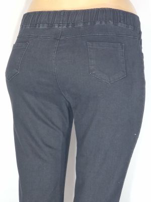 Дамски макси  дънки в големи размери с кант камъчета и бродерия  в черно с връзки  02 00564