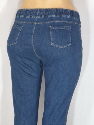 Дамски макси  дънки в големи размери с кант камъчета и бродерия  в класическо синьо с връзки  02 00565