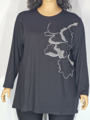 Дамски макси блузон в големи размери от финно трико с интересна щампа  01 01543