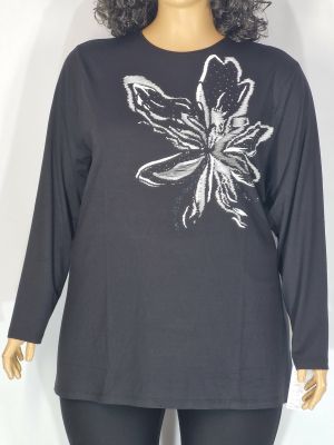 Дамски макси блузон в големи размери от финно трико с интересна щампа  01 01546