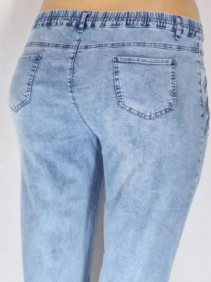 Дамски макси дънки в големи размери с  интересна щампа цветя и камъни в синьо 02 00573