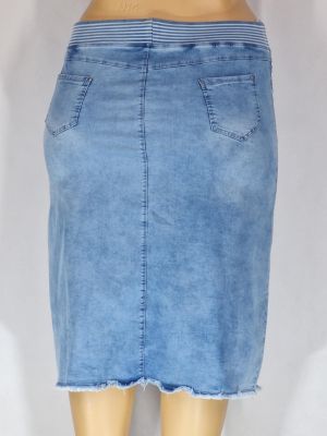 Дамска макси еластична дънкова  права пола в големи размери  с връзки на ластик с ефект копчета отпред  в   синьо 04 00112