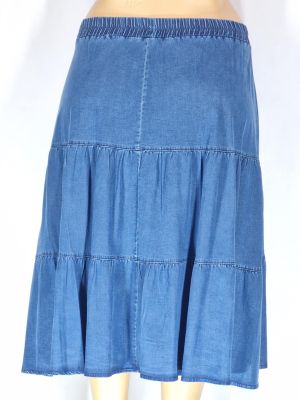 Дамска макси  тънка дълга дънкова  пола в големи размери на волани и ластик  04 00113