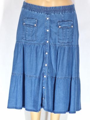 Дамска макси  тънка дълга дънкова  пола в големи размери на волани и ластик  04 00113