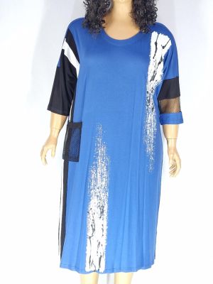 Дамска макси дълга  рокля в големи размери от  трико  с интересна щампа   05 00369