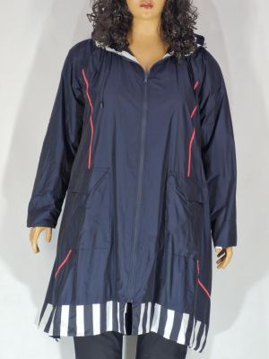Дамско макси дълго яке в големи размери тип ветровка двулицево в синьо и в рае 06 00281