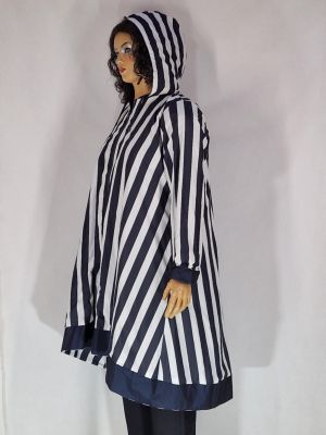 Дамско макси дълго яке в големи размери тип ветровка двулицево в синьо и в рае 06 00281