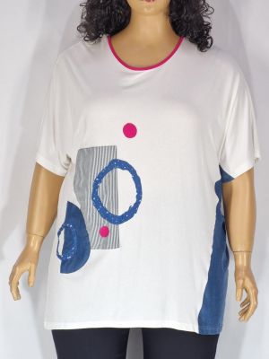 Дамска макси  блуза в  големи размери с интересна апликация в бяло 10 00103