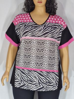 Дамска макси  блуза в  големи размери с интересна щампа в черно 10 00104