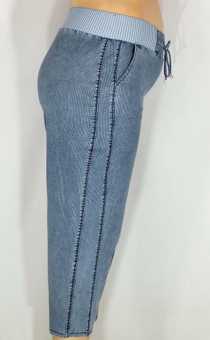 Дамски макси  еластичен тънък спортно елегантен панталон в големи размери тип шалвар ,широк ластик и връзка в синьо рае   03 00567