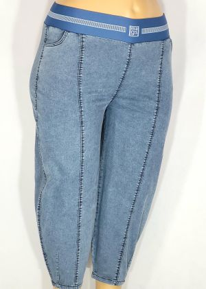 Дамски макси  еластични тънки спортно елегантни дънки в големи размери тип шалвар ,широк ластик  в синьо    02 00578