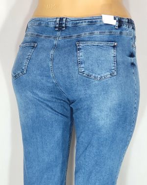 Дамски макси дънки в големи размери с  интересна щампа цветя и камъни в синьо 02 00580