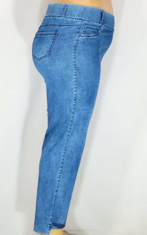 Дамски макси спортни тънки  еластични дънки в големи размери изчистени с маншет в  синьо     02 00581