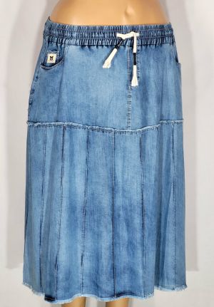 Дамска макси  тънка дълга дънкова  пола в големи размери на  ластик  04 00114