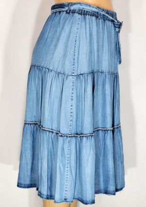 Дамска макси  тънка дълга дънкова  пола в големи размери на волани и ластик  04 00115