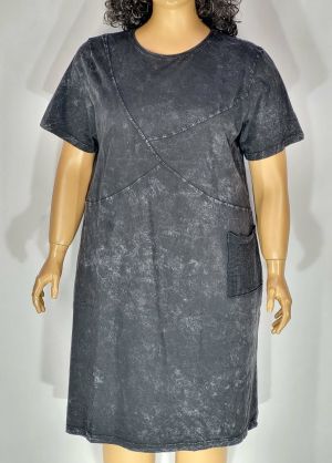 Дамска макси рокля от  варен памук в големи размери изчистена в сиво 05 00373