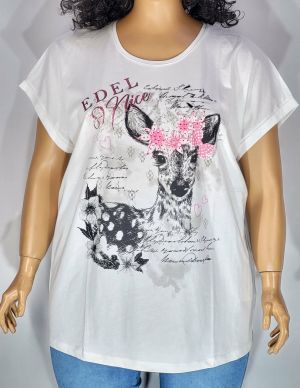 Дамска макси  блуза  с  паднал ръкав  в големи размери с щампа в бяло  10 00135