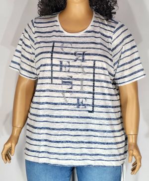 Дамска макси  блуза с  къс ръкав  в големи размери с щампа рае и букви 10 00137