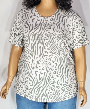 Дамска макси  блуза с  къс ръкав  в големи размери с интересна  щампа и камъчета  10 00142