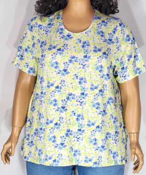 Дамска макси  блуза с  къс ръкав  в големи размери с интересна  щампа цветя  10 00144