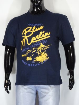 Мъжка тениска в големи размери с щампа в синьо и черно 20 00370