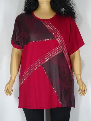 Дамска макси блуза в големи размери от финно трико  и камъчета в два цвята  01 01071