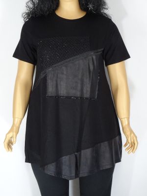Дамска макси блуза в големи размери от финно трико с апликация  и камъчета  01 01073