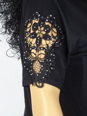 Дамска макси блуза в големи размери с камъни и дантела на ръкава 01 01075