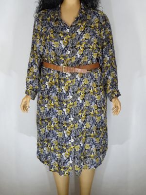Дамска макси дълга риза-рокля в големи размери с интересна щампа и колан 05 00226